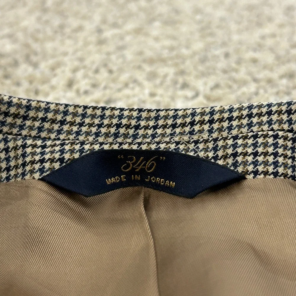 Brooks Brothers‎ 346 Blazer 42R Tan Blue Houndstooth 100% Wool Sport Coat